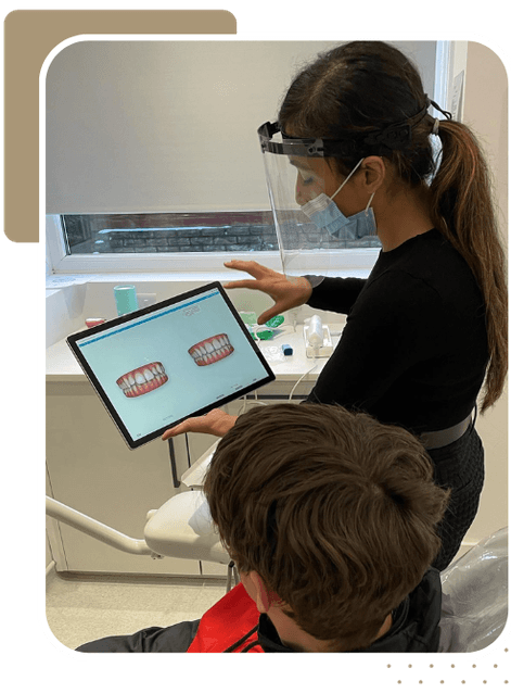 Patient seeing 3D smile simulation